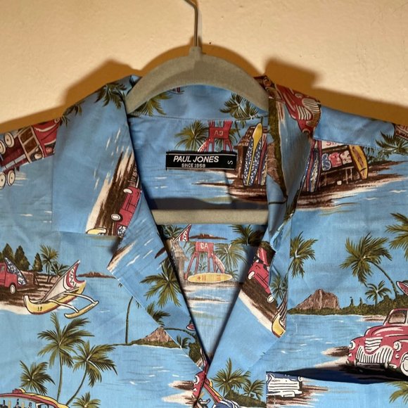 PJ Paul Jones Mens Blue Tropical Hawaiian Short Sleeve Button Up Shirt Small - Picture 4 of 8